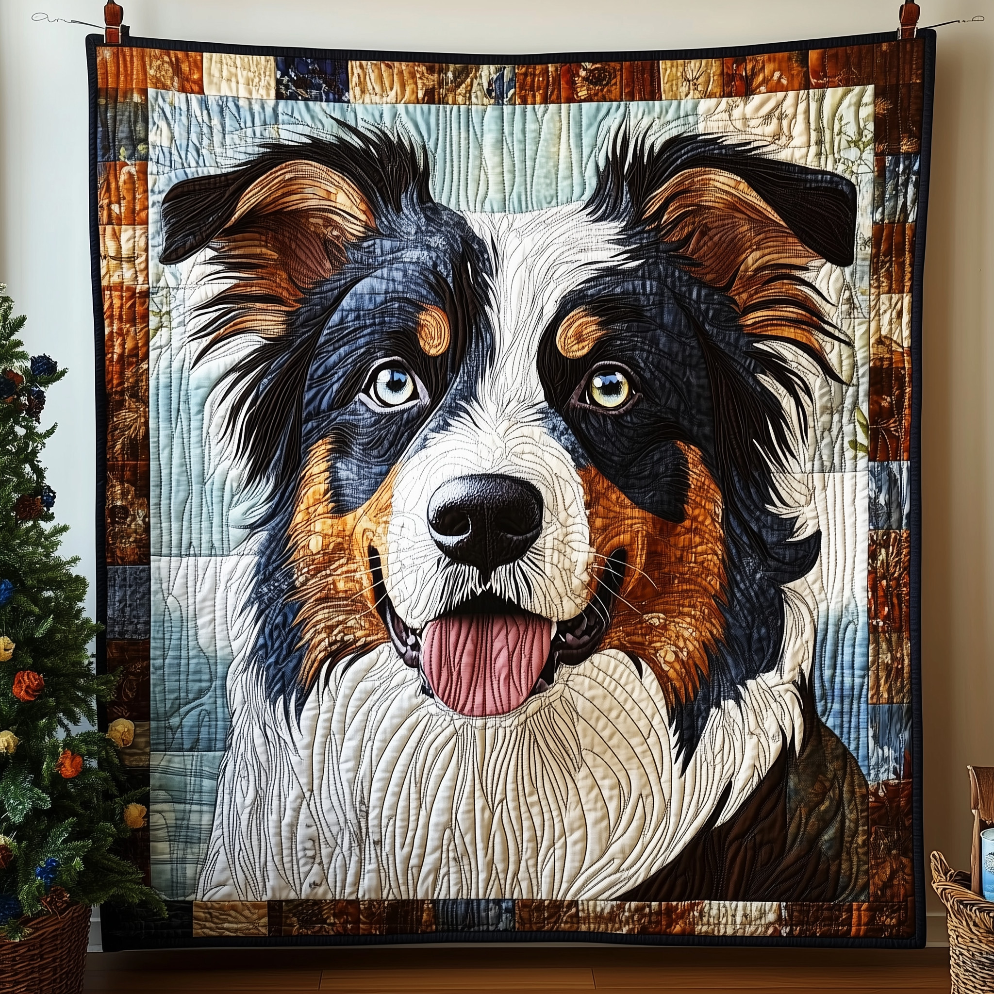 Australian Shepherd Quilted Blanket Holiday Bedroom Decor Mother's Day Gift Ideas