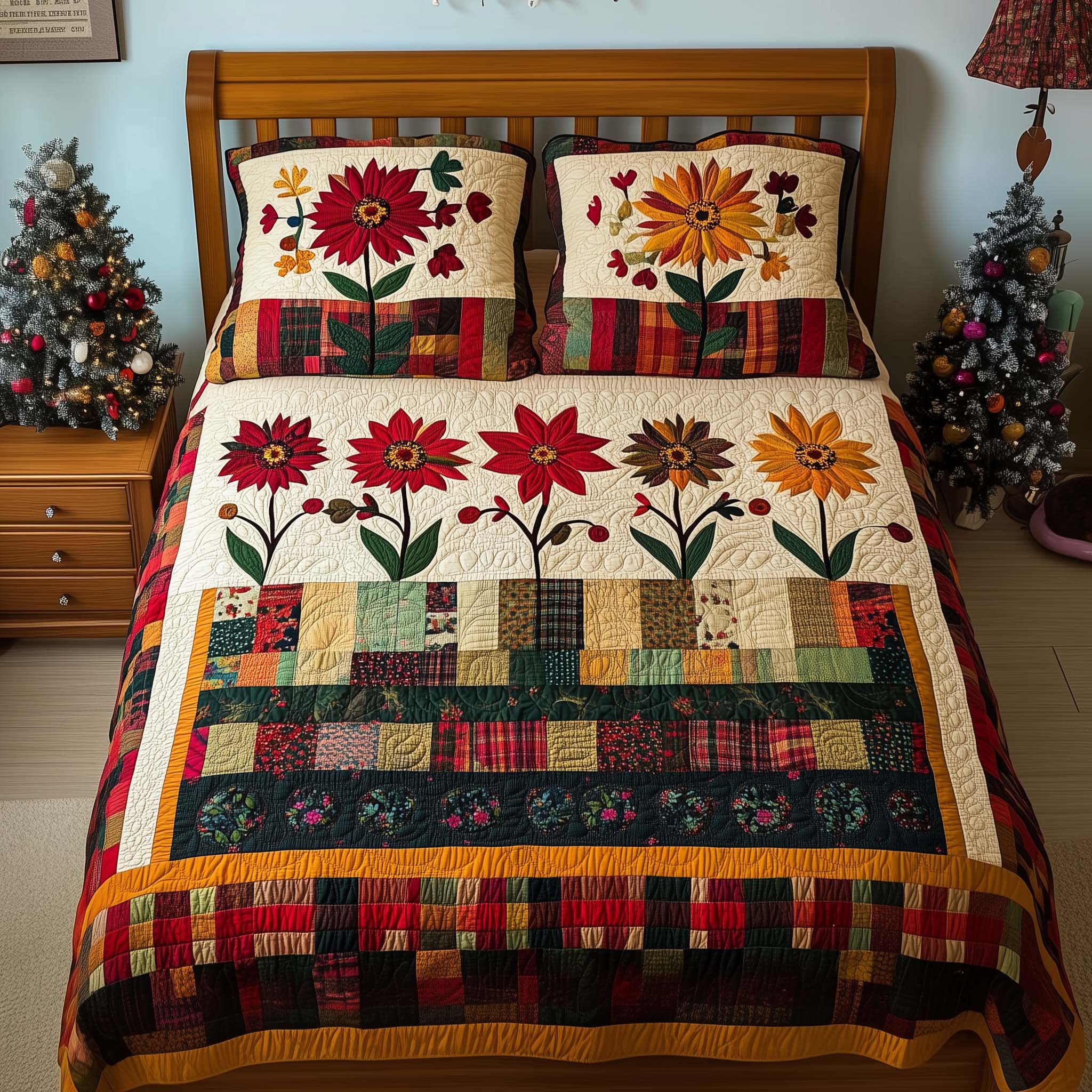 Autumn Blooms Quilted Bedding Set Christmas Bed Decor Great Mothers Day Gift