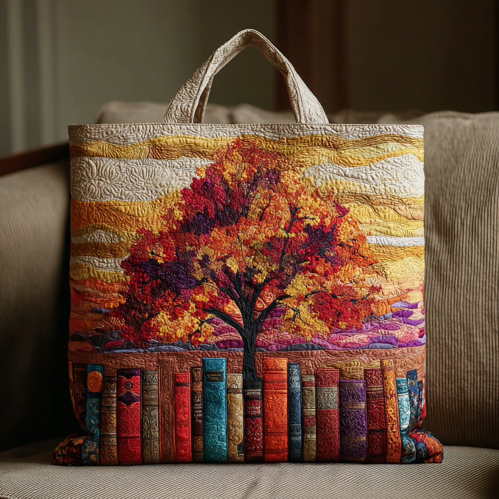 Autumn Book Tree Quilted Tote Bag Vintage Shoulder Bag Perfect Tote Bag