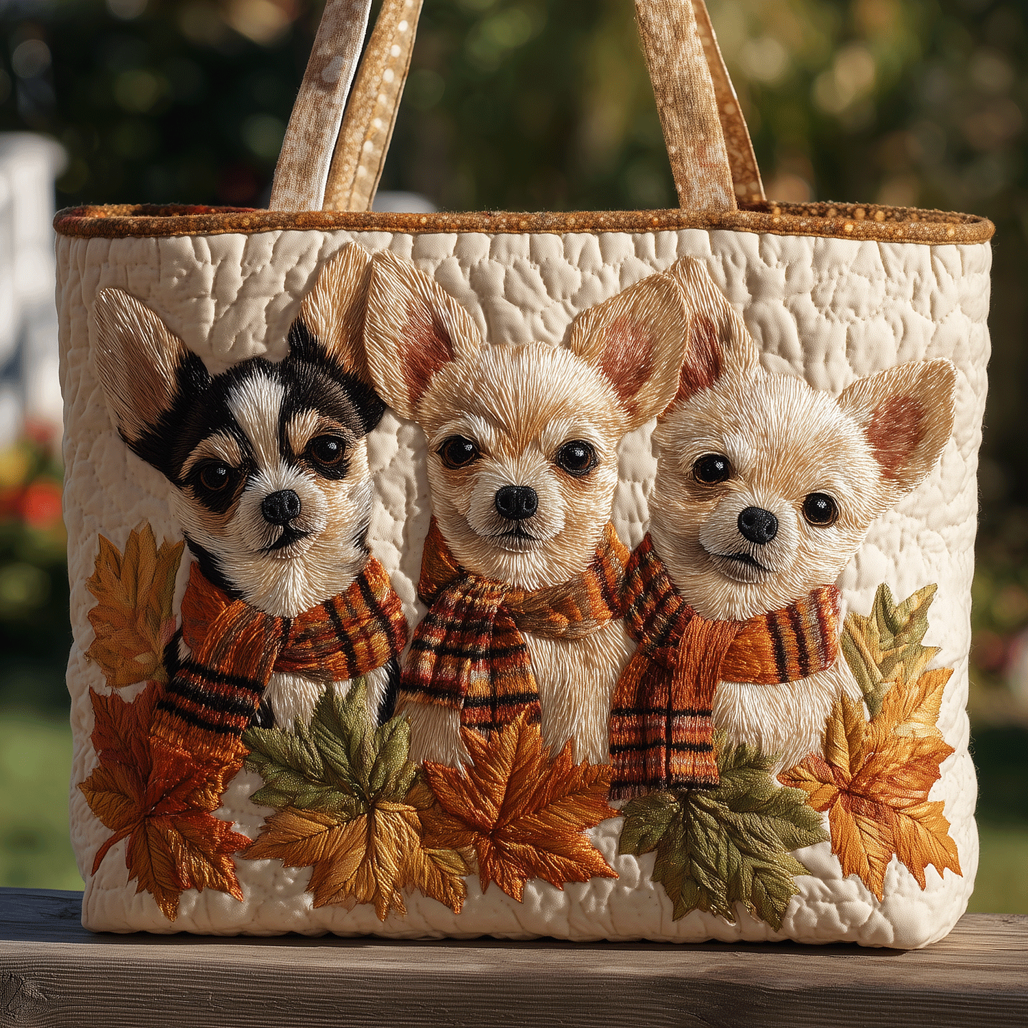 Autumn Chihuahua Quilted Tote Bag Best Everyday Tote Bag Chihuahua Gifts Dog Lovers