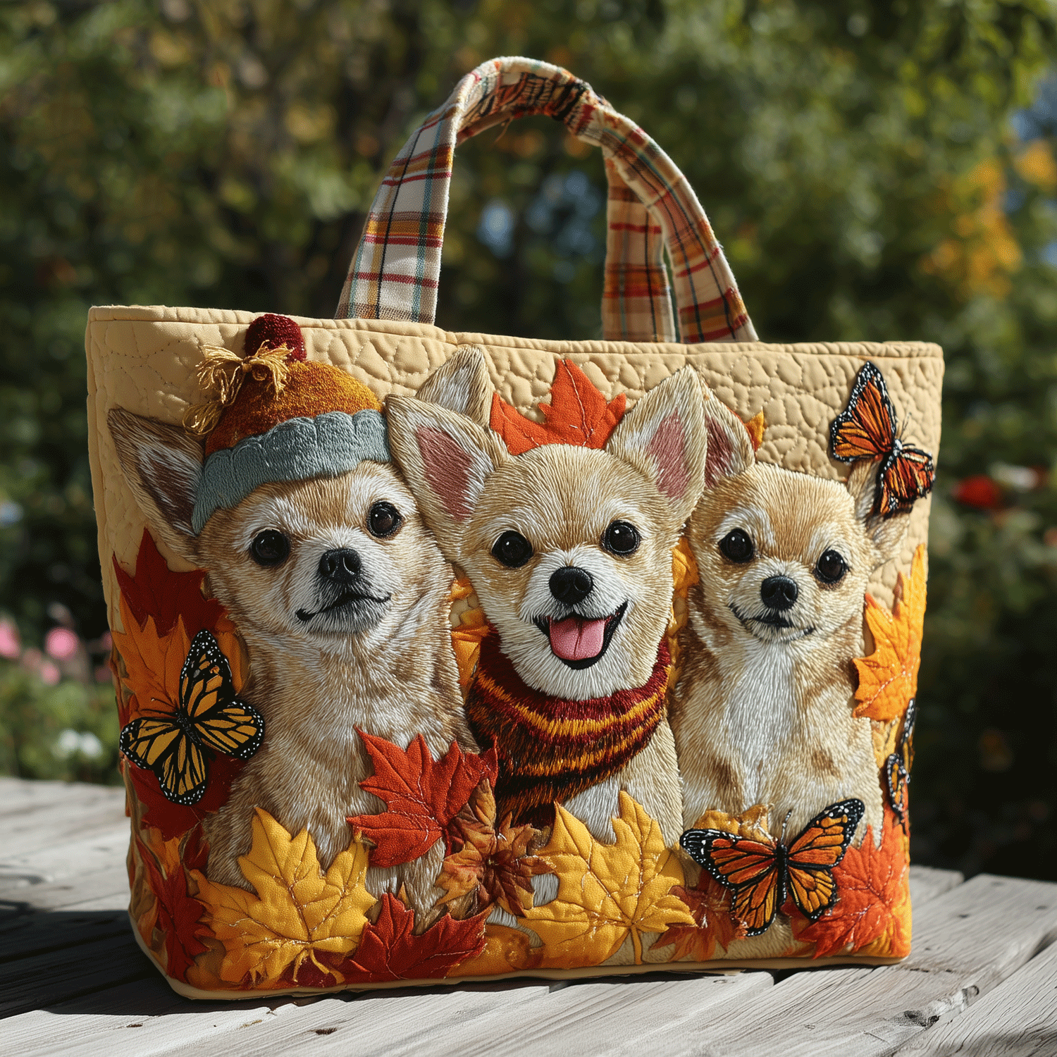 Autumn Chihuahua Quilted Tote Bag Best Quality Tote Bags Chihuahua Christmas Gifts