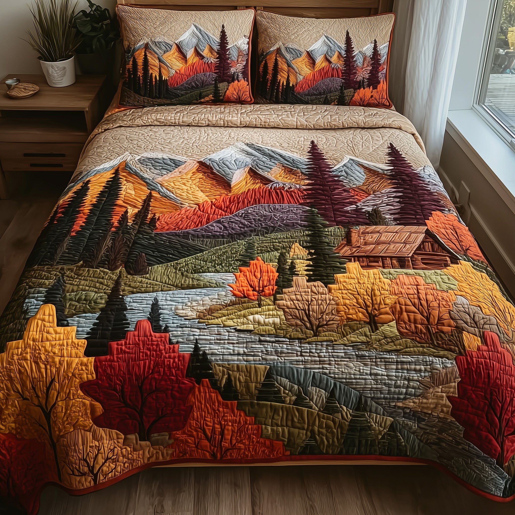 Autumn Forest Quilted Bedding Set Bedsheet Comforter Set Autumn Themed Gifts