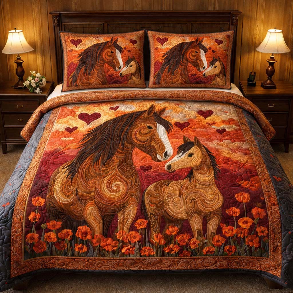 Autumn Heart Horses Quilted Bedding Set Nice Bedding Sets Good Gifts For Horse Owners