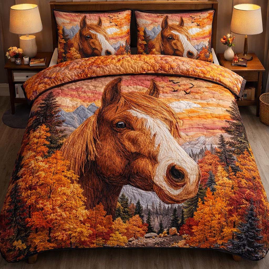 Autumn Mountain Mustang Quilted Bedding Set Bedding Ideas Best Gifts For Horse People