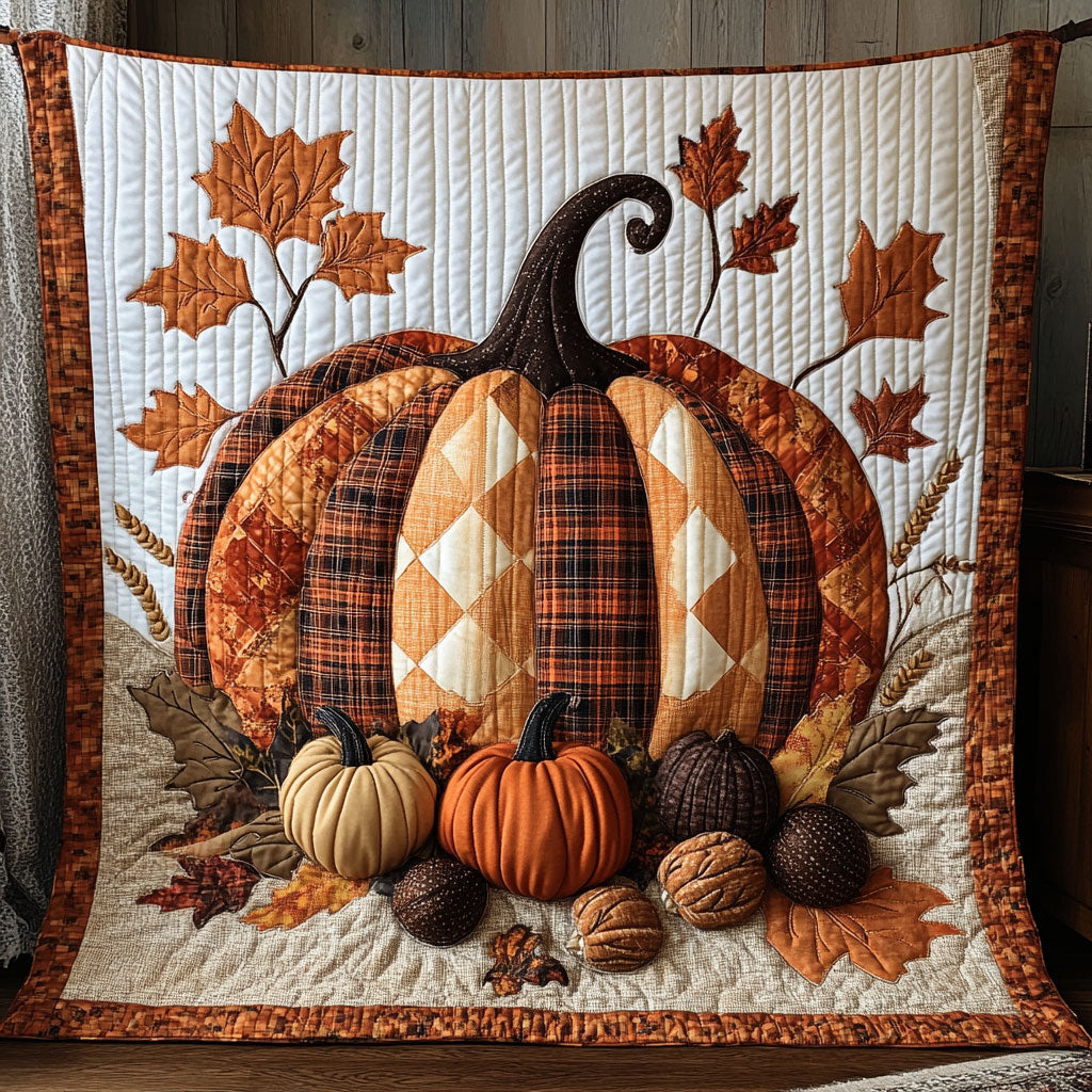 Autumn Patchwork Pumpkin Quilt Lovely Quilt Blanket Gift for Holiday Celebrations
