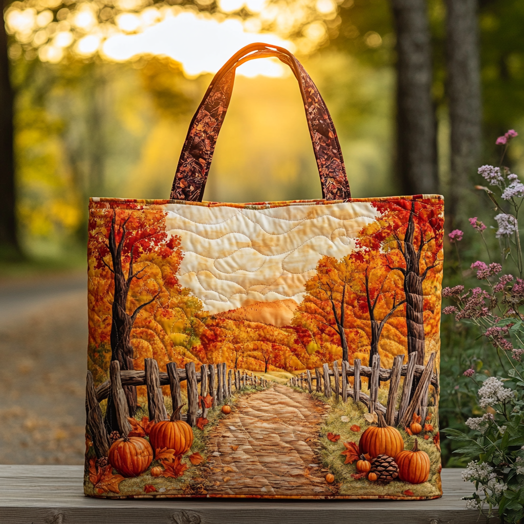 Autumn Path Quilted Tote Bag Best Luxury Tote Fall Gift Items