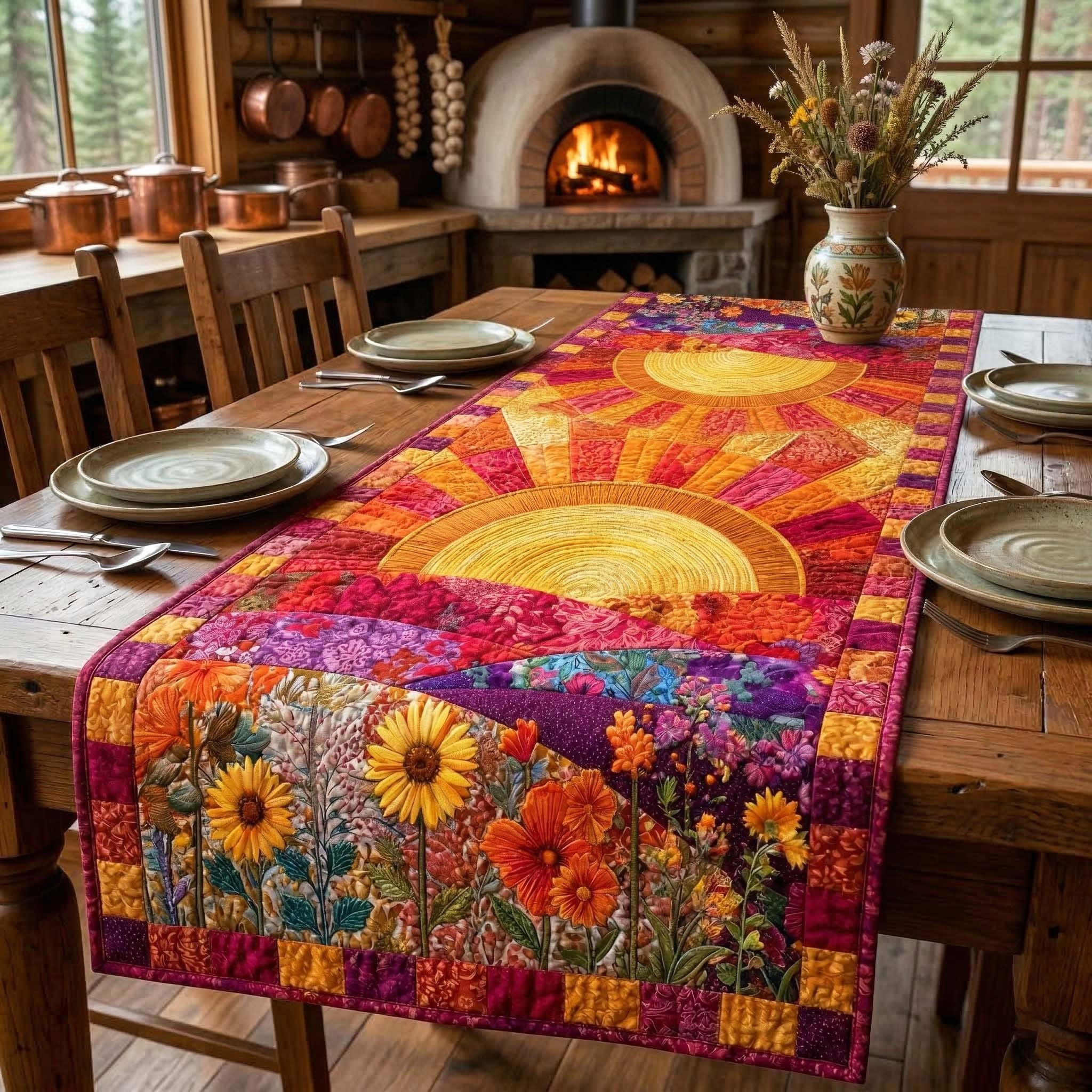 Autumn Sun Quilted Table Runner Dining Table Decor Mother's Day Gifts For Grandma