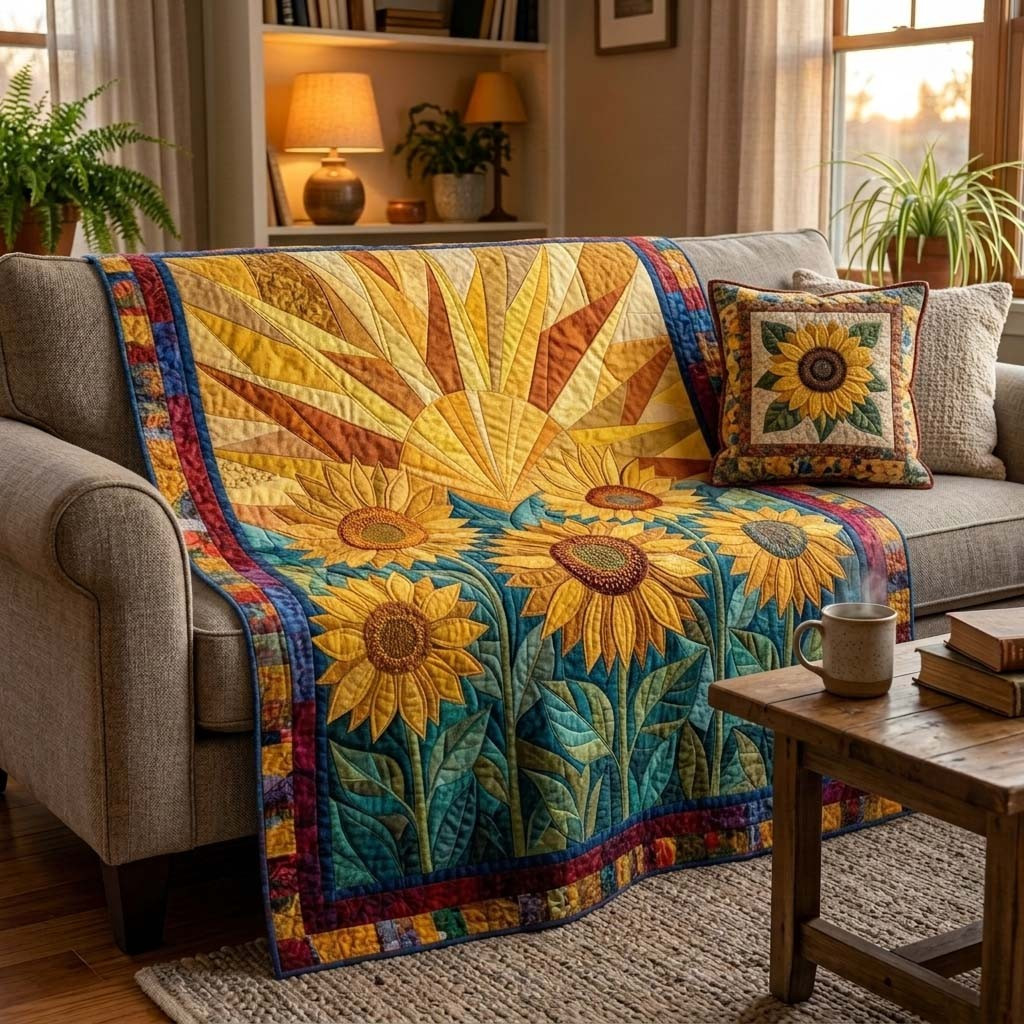 Autumn Sunflower Quilted Blanket Living Room Decor Good Mother's Day Gifts