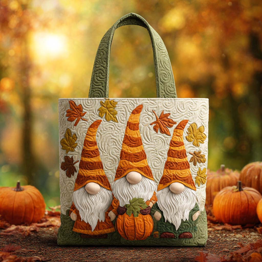 Autumn Woodland Gnome Quilted Tote Bag Best Everyday Shoulder Bag Best Autumn Gifts