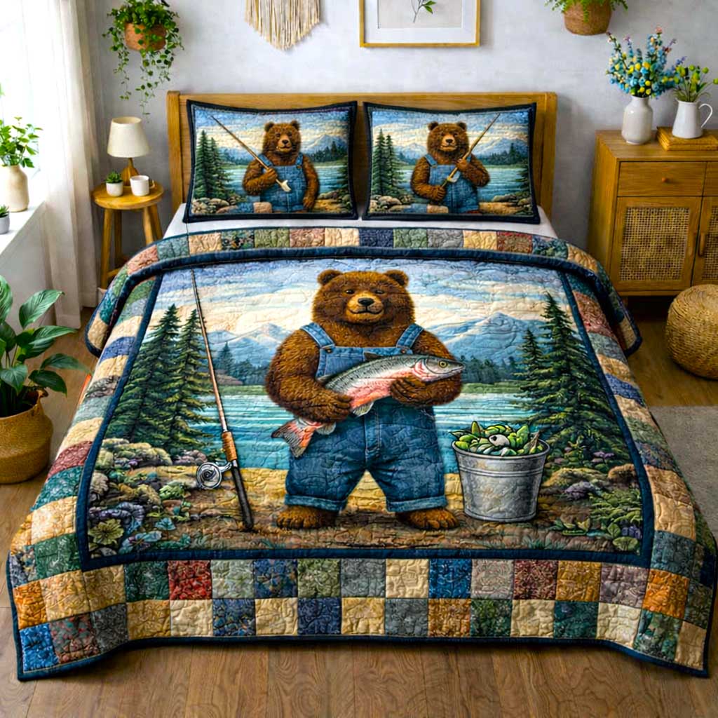 Bass Angler Quilted Bedding Set Nice Bedding Sets Gifts For Fishing Lovers