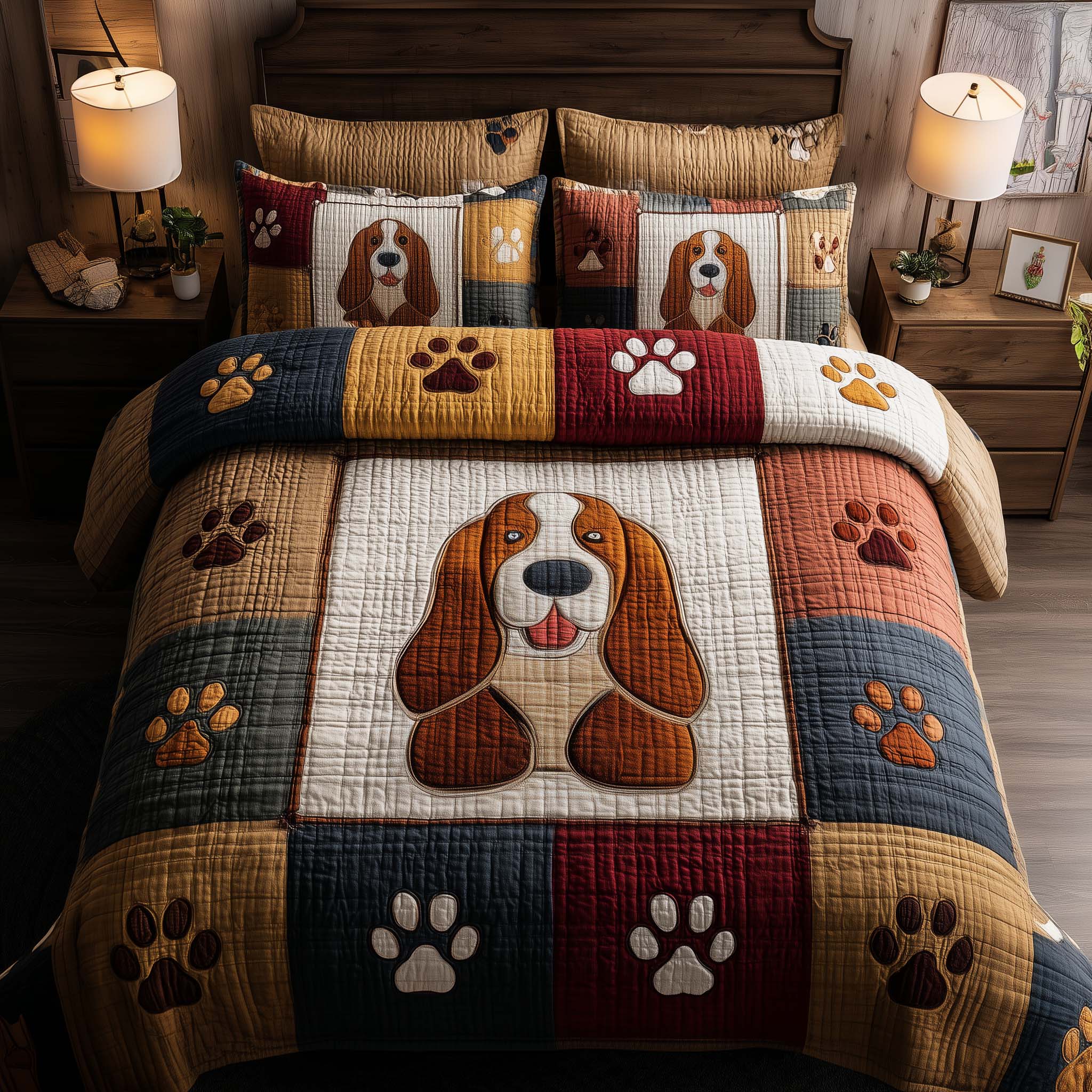 Basset Hound Paws Quilted Bedding Set Cool Bedroom Ideas Dog And Owner Gifts