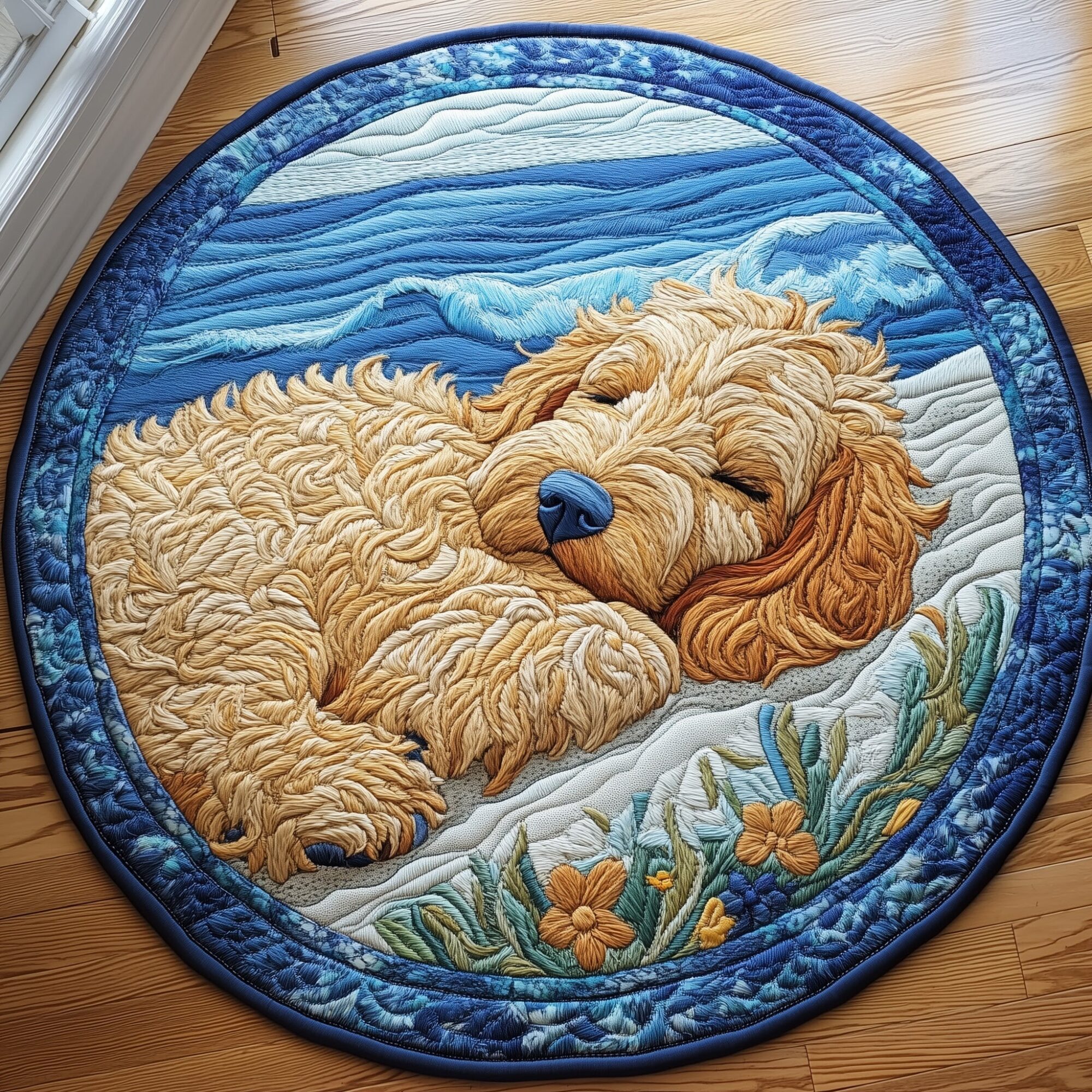 Beach Dreamy Doodle Quilted Round Mat Durable Quilted Round Mat for Everyday Use