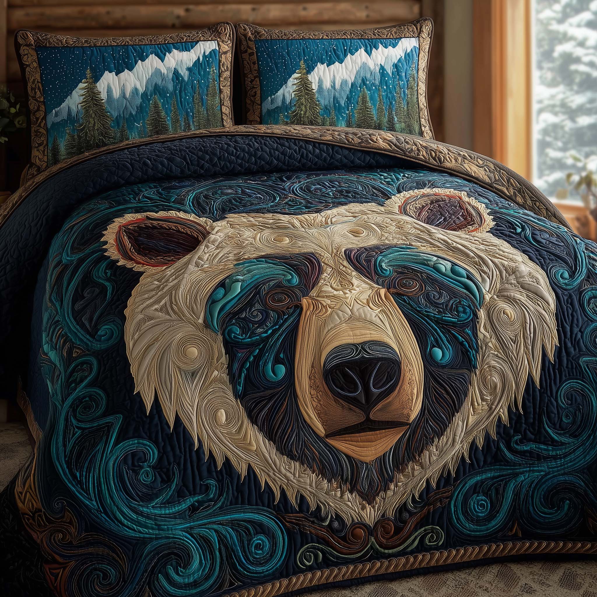 Bear Pround Quilted Bedding Set Best King Bed Sheets Bear Gifts For Women