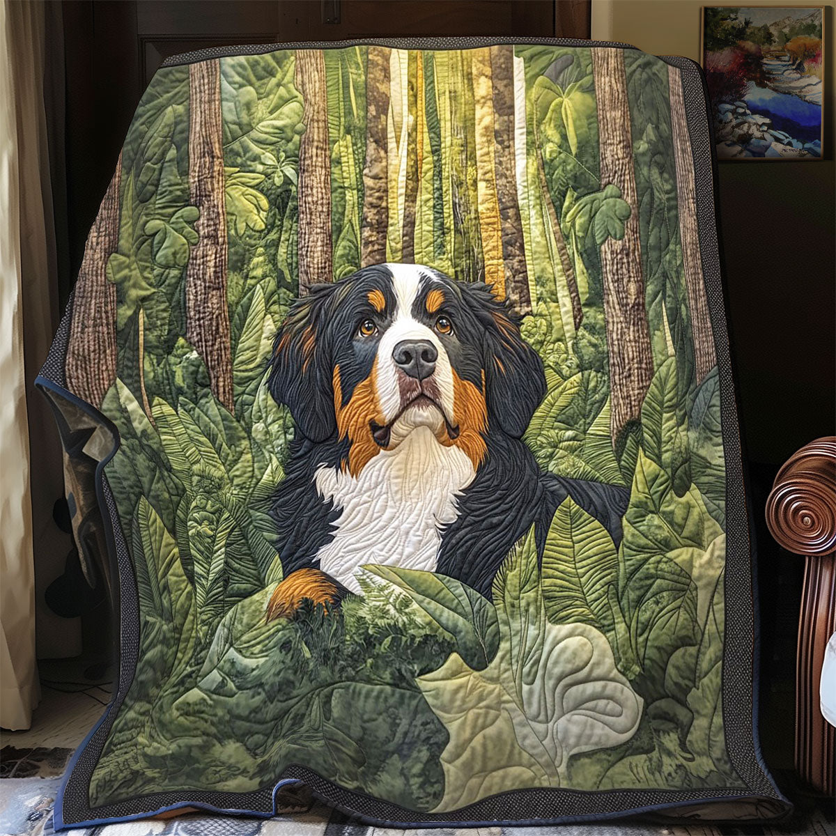 Bernese Woodland Haven Quilt Luxury Quilt Blanket with Decorative Stitching