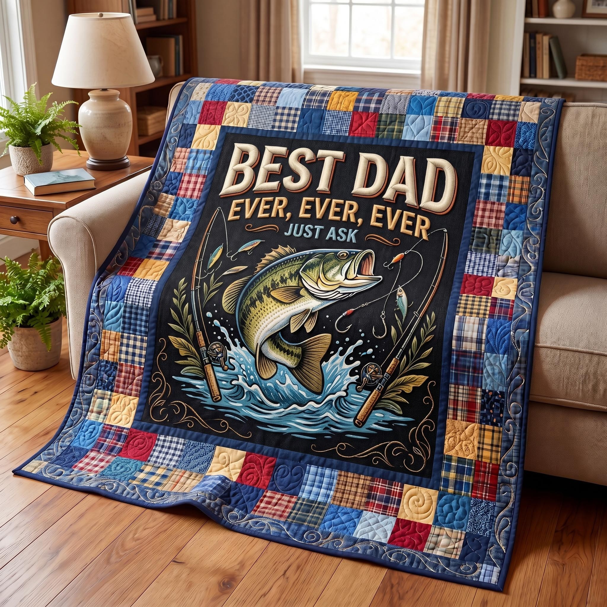 Best Dad Ever Just Ask Quilted Blanket Living Room Decor Fathers Day Presents