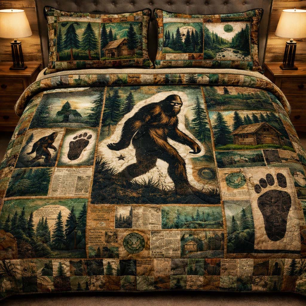 Bigfoot Cabin Chronicle Quilted Bedding Set Bedsheet Comforter Set Bigfoot Themed Gifts