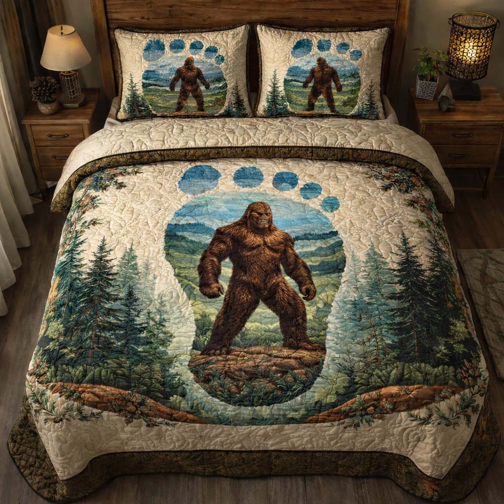 Bigfoot Paw Emblem Quilted Bedding Set Best Bedding Sets Bigfoot Novelty Gifts