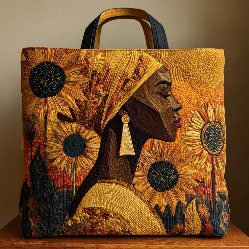Black Woman Blossom Quilted Tote Bag Vintage Shoulder Bag African American Gifts For Her