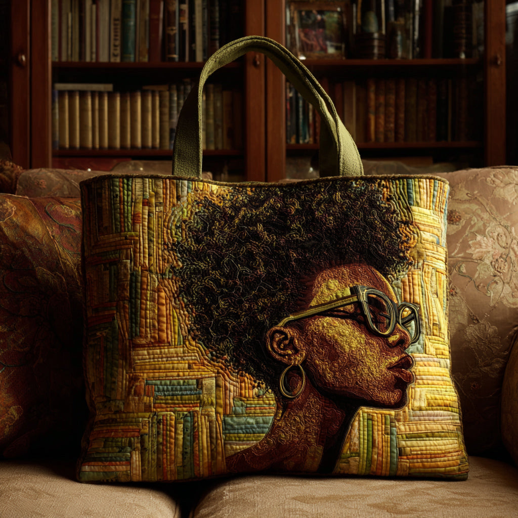 Black Woman Reader Quilted Tote Bag Popular Womens Tote Bags Best African American Gifts