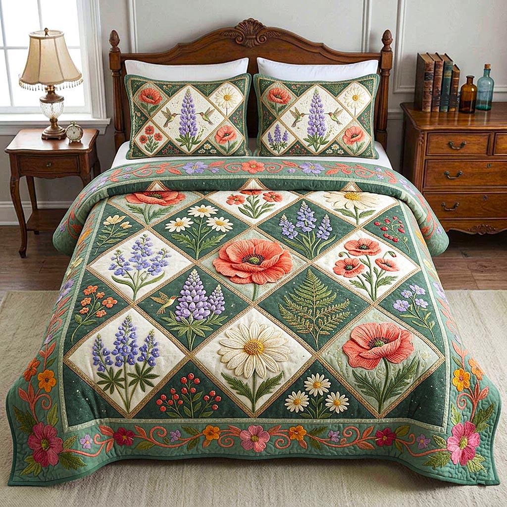 Bloom Patchwork Quilted Bedding Set Bedsheet Comforter Set Good Gifts For Mom Birthday