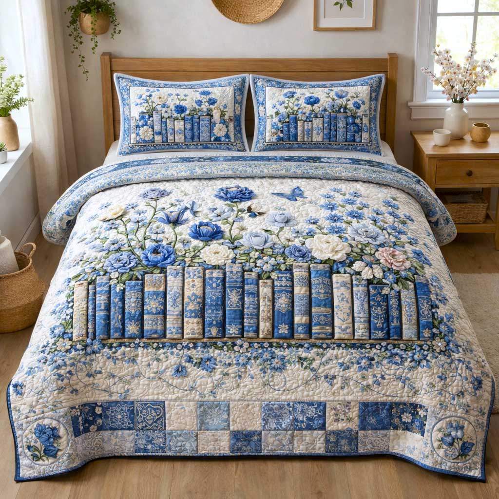 Blooming Books Quilted Bedding Set Quilt Comforter Sets Cool Gifts For Book Lovers
