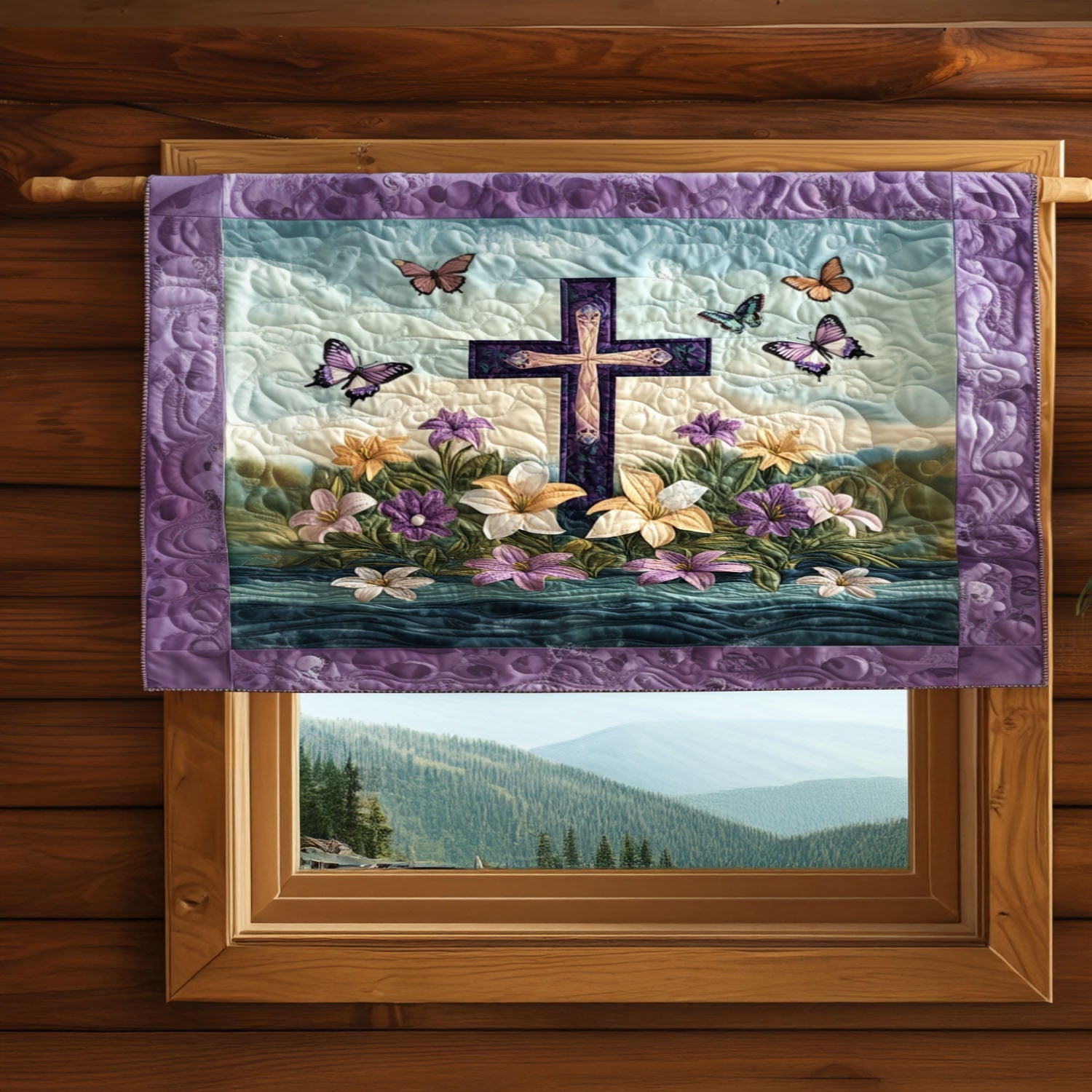 Blooming Devotion Quilted Valance Modern Holiday Decor Flower Lavender Presents