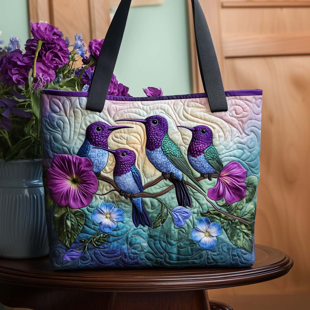 Blooming Hummer Joy Quilted Tote Bag Best Shoulder Bag For Women Hummingbird Gifts For Her