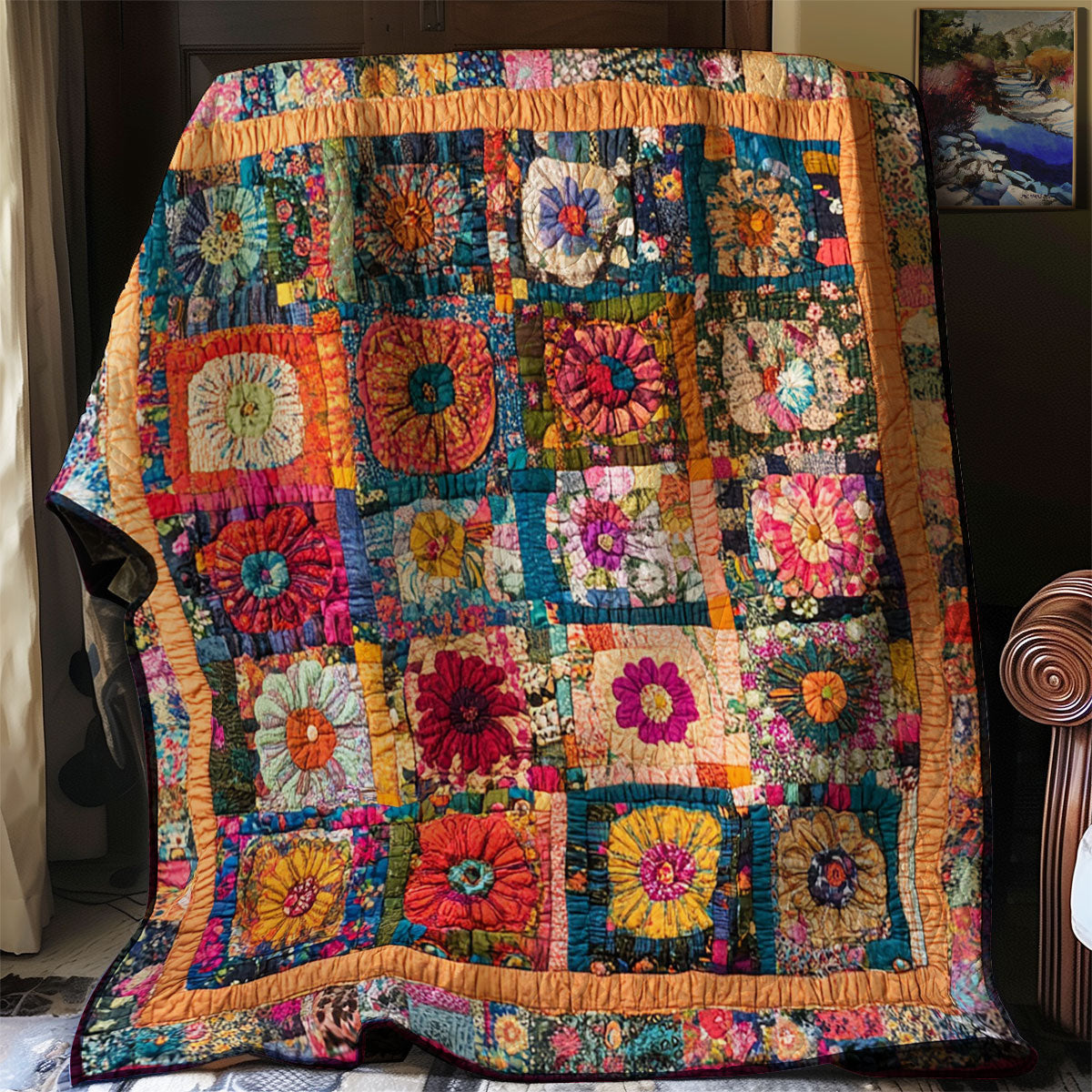 Blooming Patchwork Quilt Comfortable Microfiber Quilt Blanket for Everyday Use