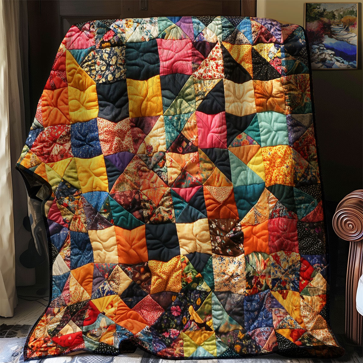 Blooming Patchwork Quilt Elegant Quilt Blanket for Relaxing Evenings