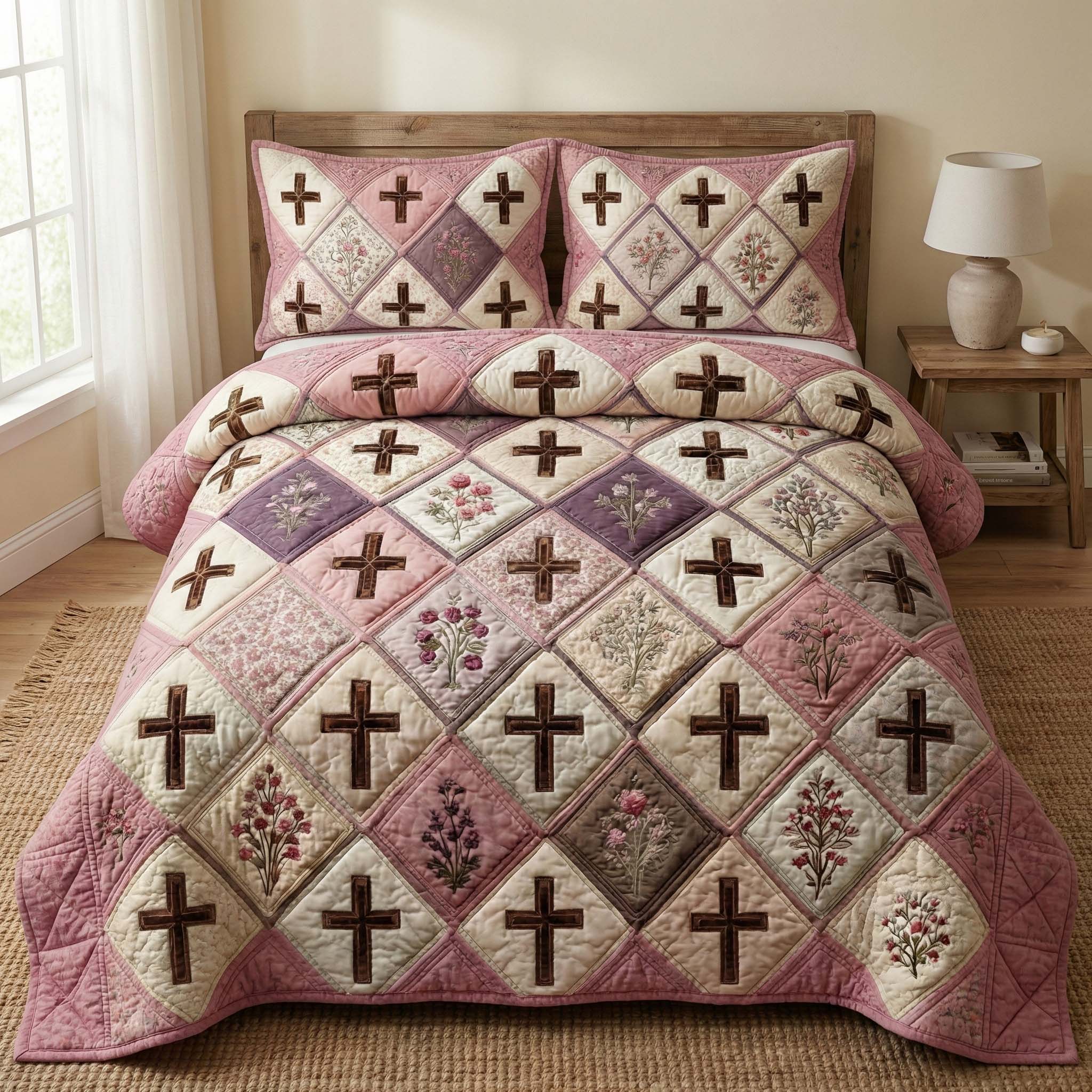 Blossom Cross Quilted Bedding Set Bedroom Decor Ideas Easter Gifts For Him