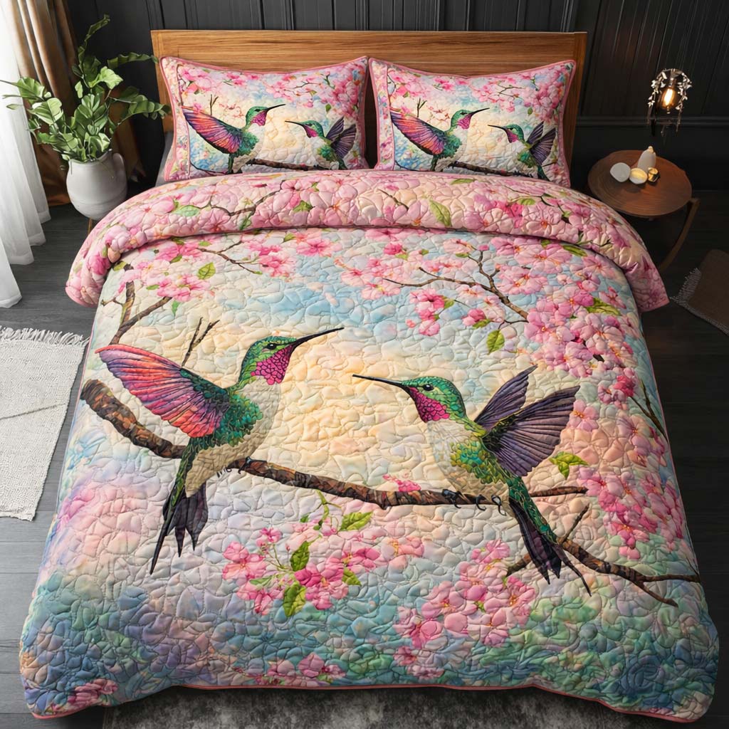 Blossom Flight Quilted Bedding Set Bedding Decor Best Hummingbird Christmas Gifts