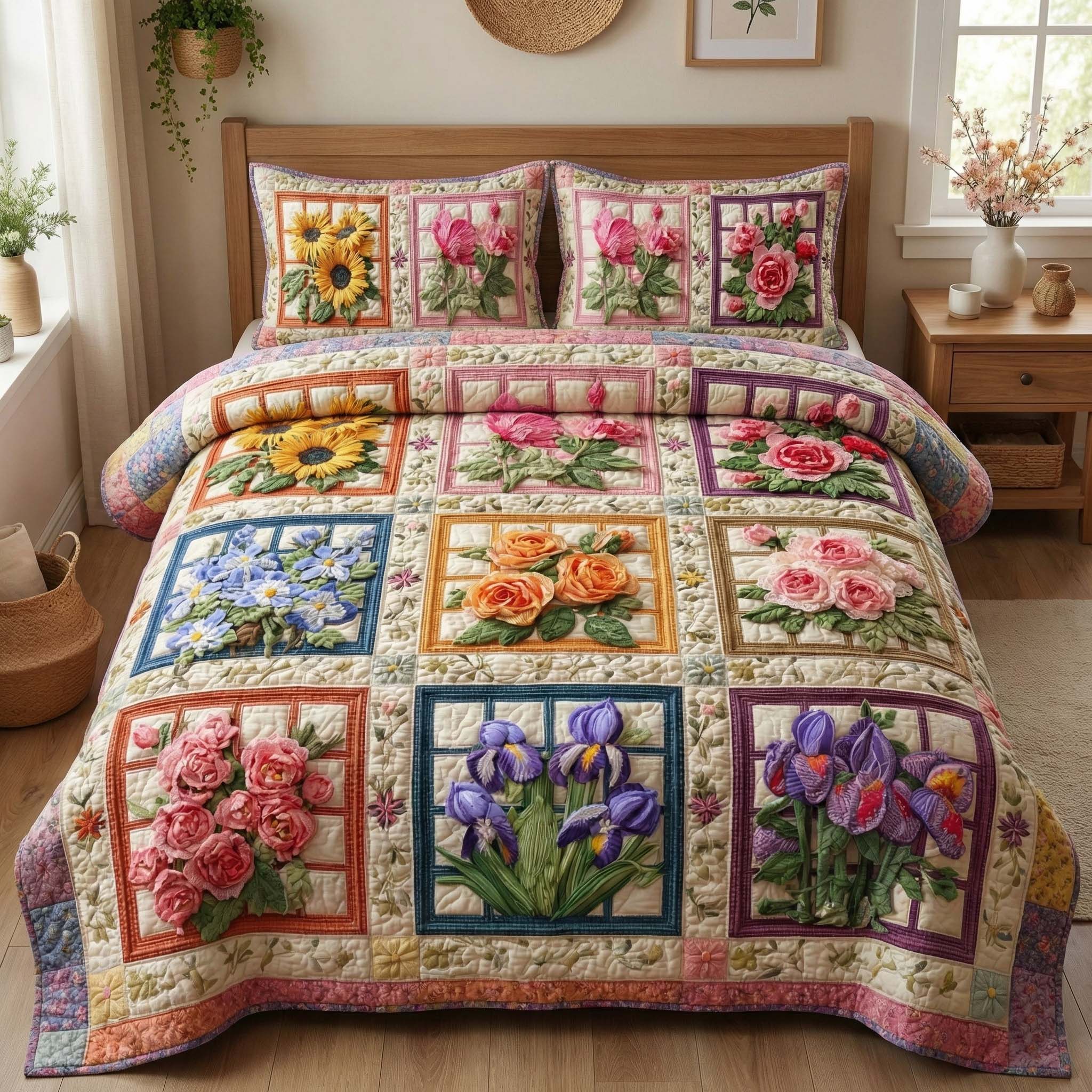 Blossom Grace Quilted Bedding Set Bedding Ideas Mother's Day Gifts