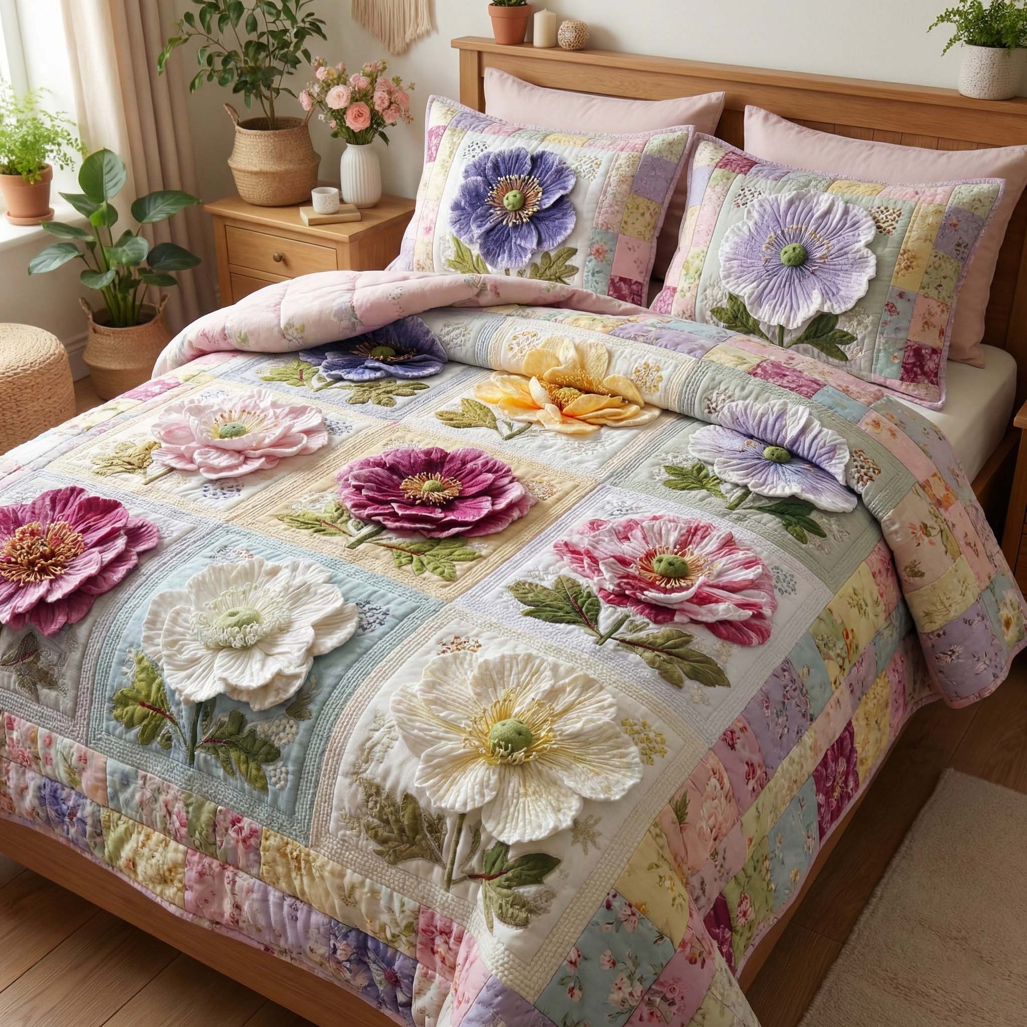 Blossom Grace Quilted Bedding Set Boho Bedroom Ideas Gift For Mother On Mother's Day