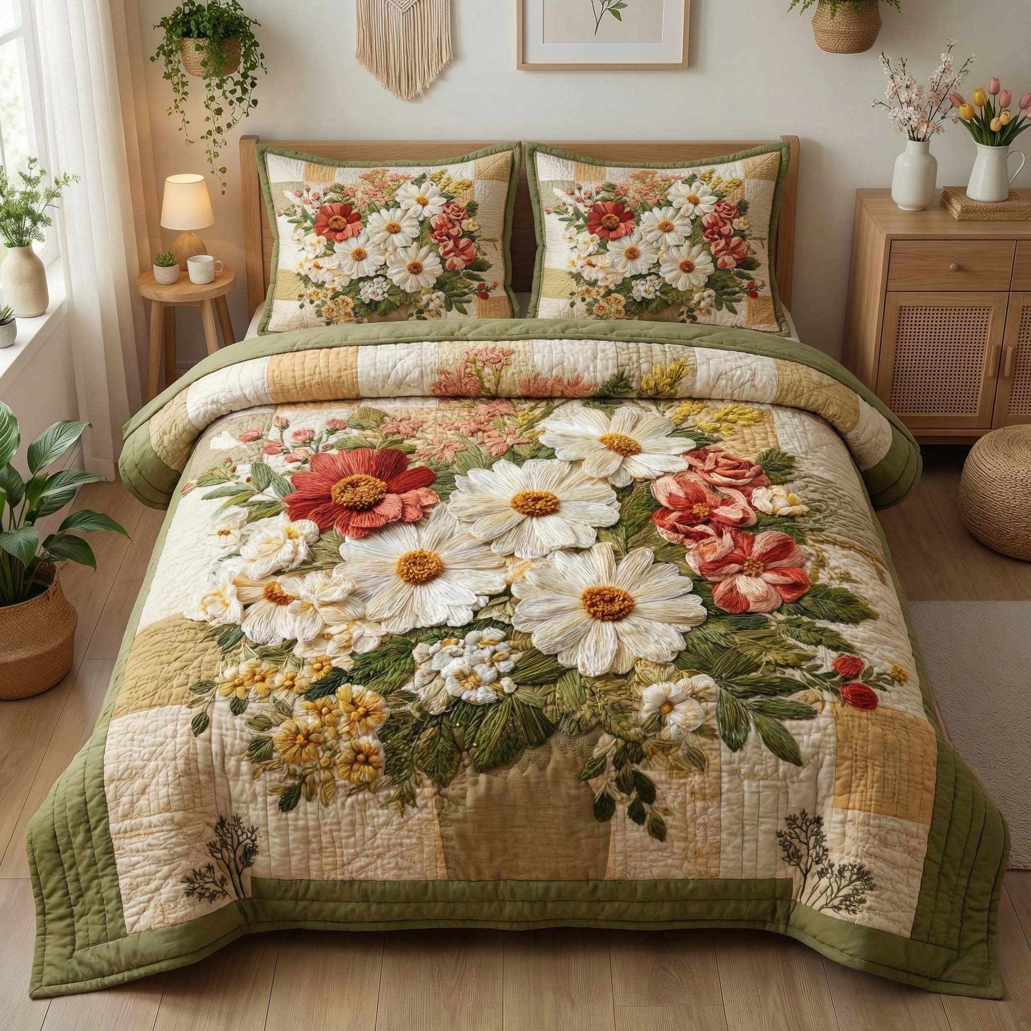 Blossom Grace Quilted Bedding Set Queen Bed Set Best Gifts For Mothers