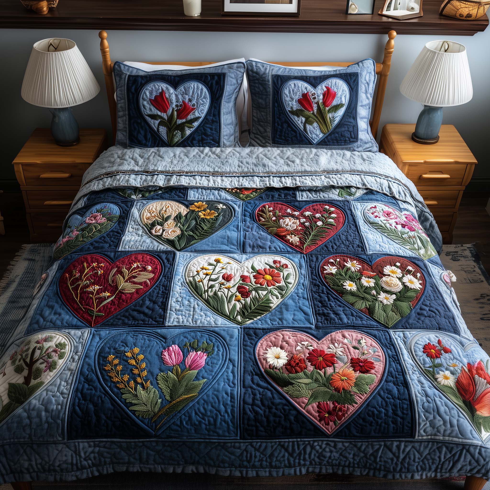 Blossom Heart Patchwork Quilted Bedding Set Bedroom Ideas Best Mothers Day Present