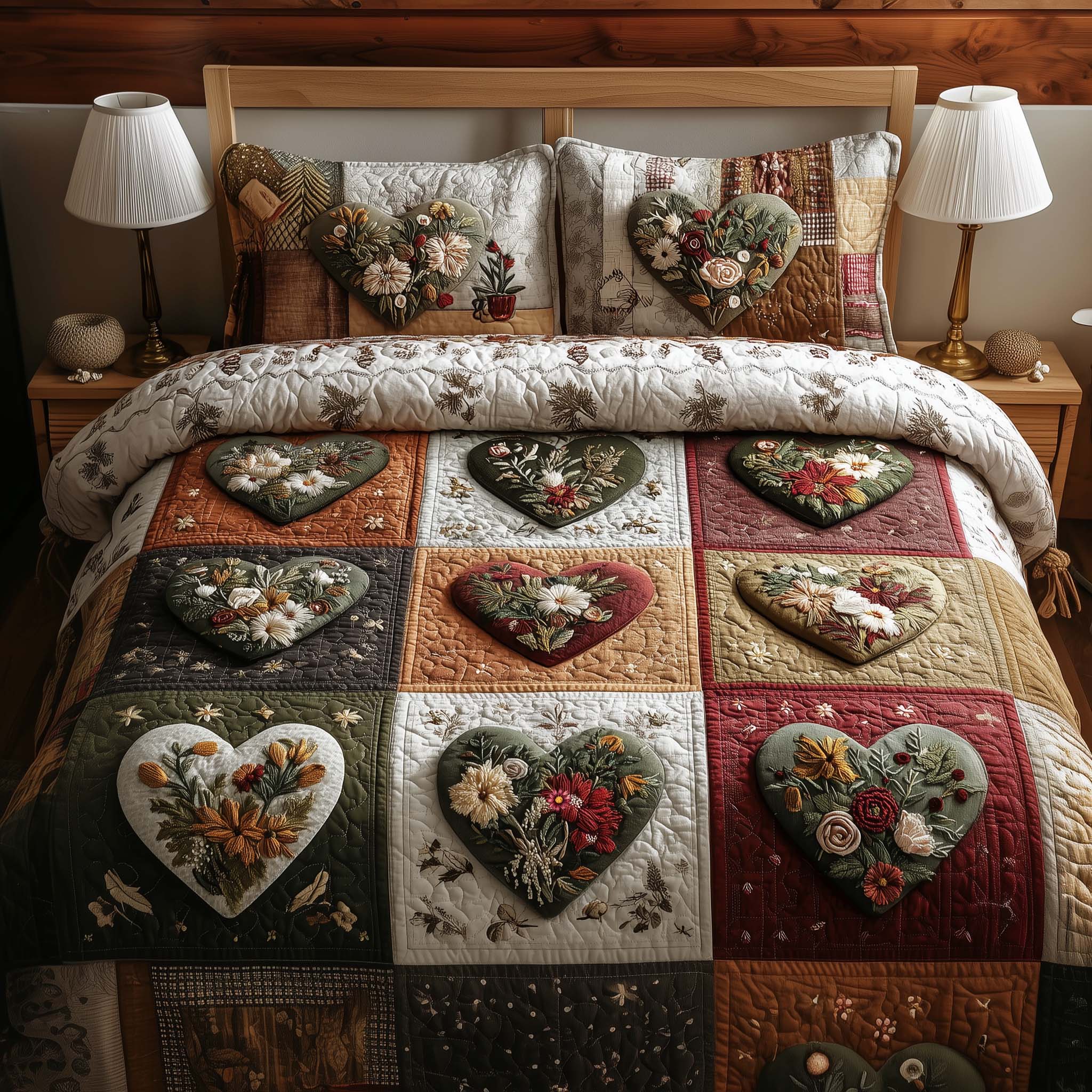Blossom Heart Patchwork Quilted Bedding Set Bedspreads Good Gifts For Mom