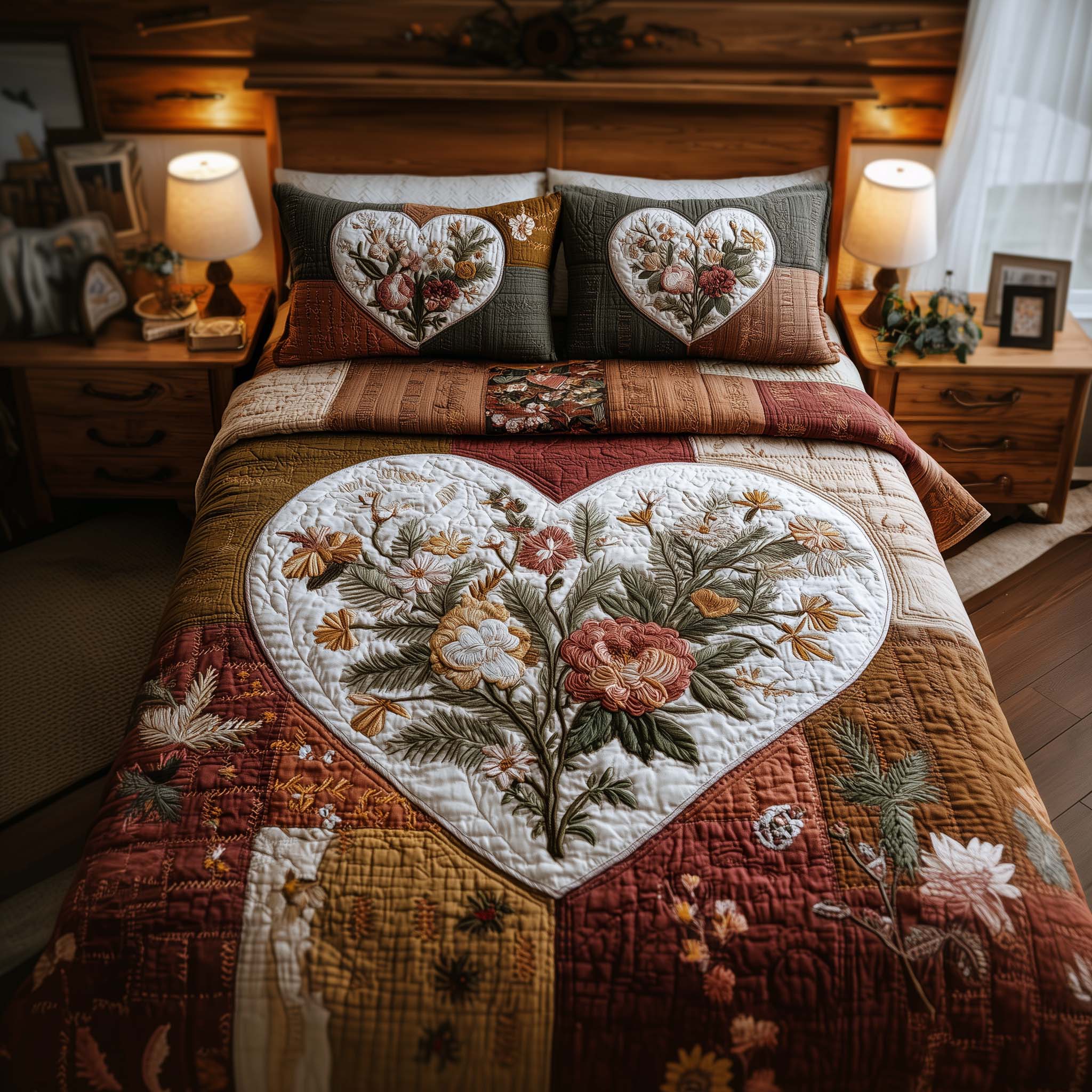 Blossom Heart Patchwork Quilted Bedding Set Comforter Sets Queen Thoughtful Mother's Day Gifts