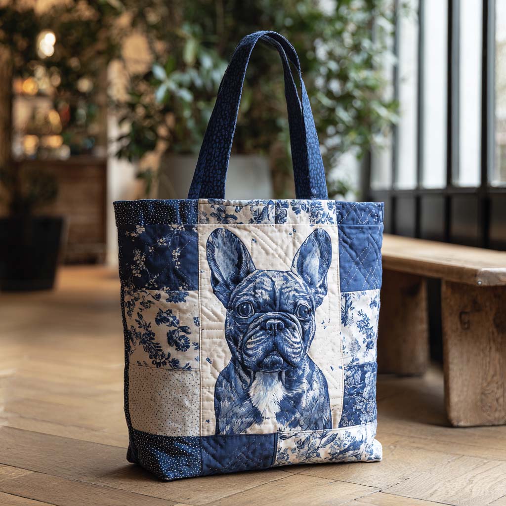 Blue Bulldog Charm Quilted Tote Bag Shoulder Bag Best Christmas Present For Dog
