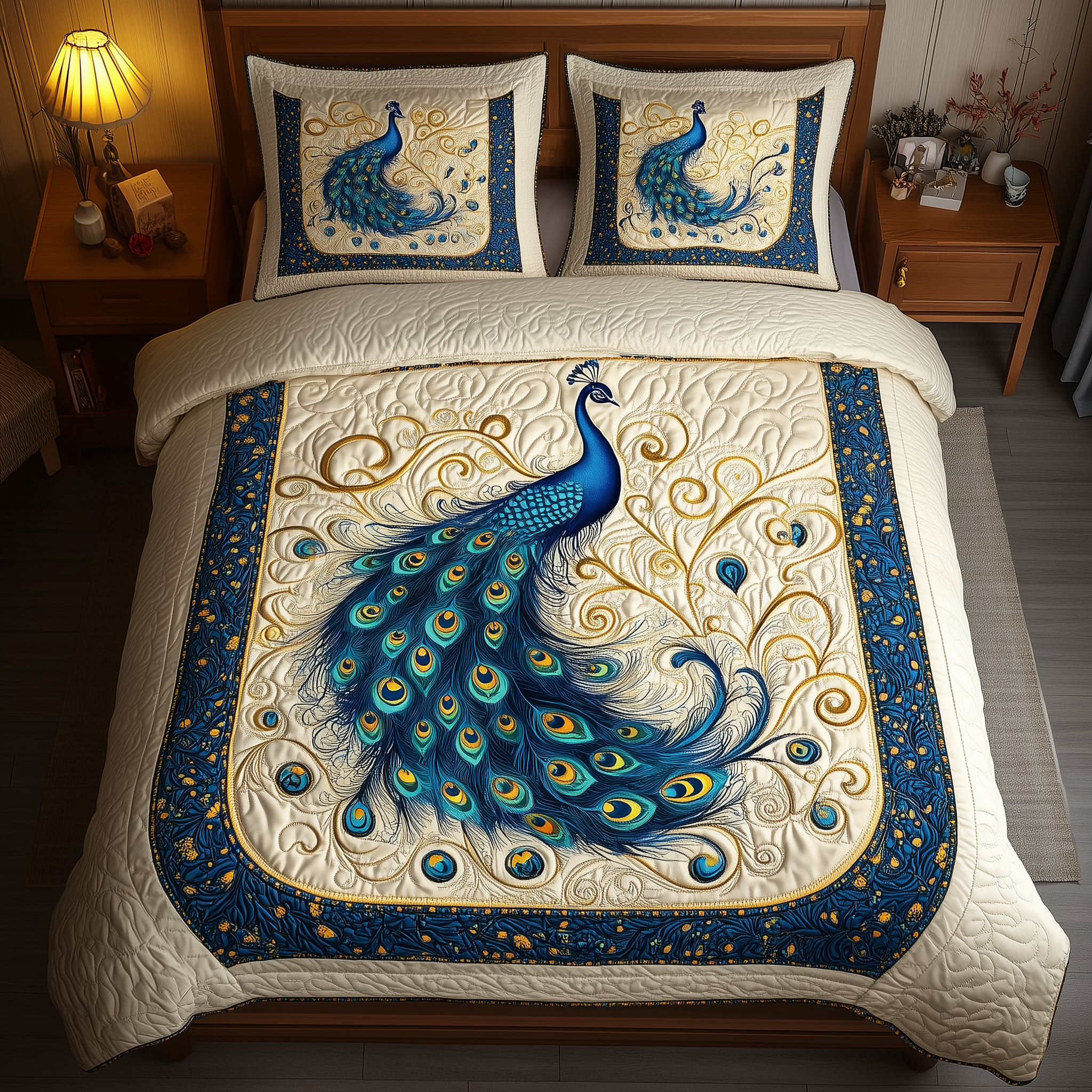 Blue Peacock Quilted Bedding Set Best Sheet Sets Unique Mardi Gras Gifts