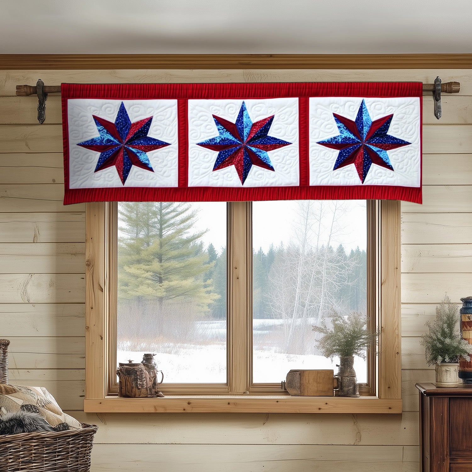 Blue Starry Quilted Valance Christmas Entry Way Decor Native American Made Gift