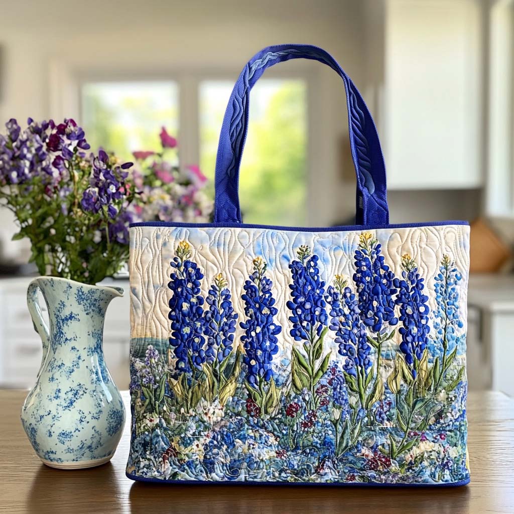 Bluebonnet Daydreams Quilted Tote Bag Shoulder Bag Texas Themed Gifts