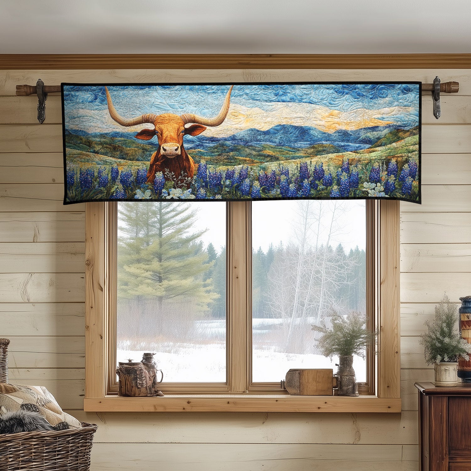 Bluebonnet Herd Quilted Valance Christmas Decor Gifts For Sunflower Lovers