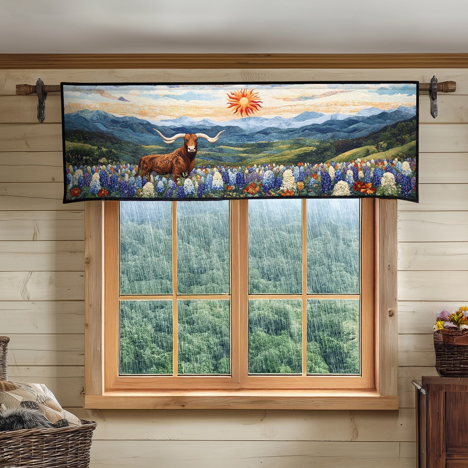 Bluebonnet Longhorn Quilted Valance Modern Holiday Decor Sunflower Gifts For Friends