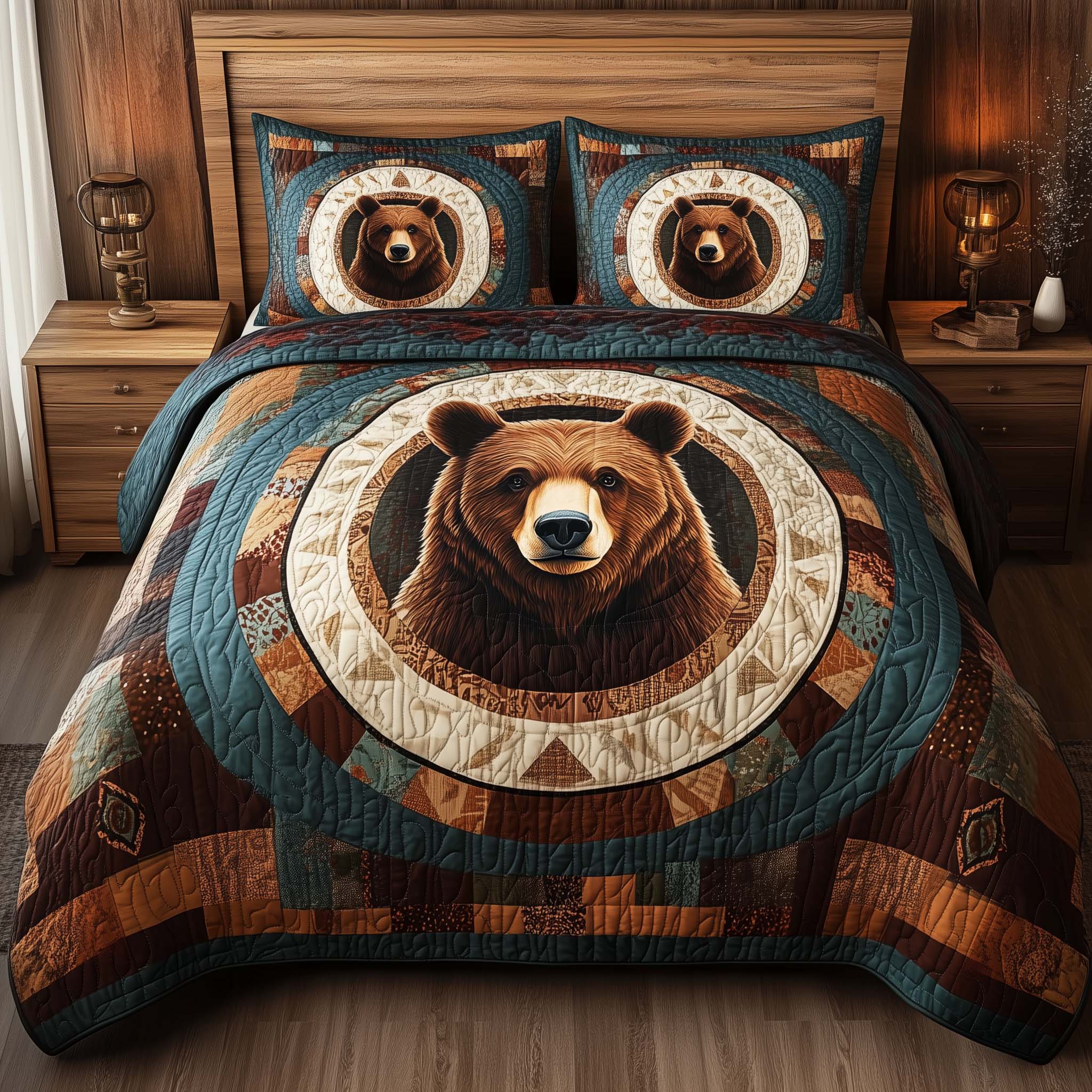 Boho Guardian Quilted Bedding Set Bedroom Decorations Bear Mother's Day Gifts
