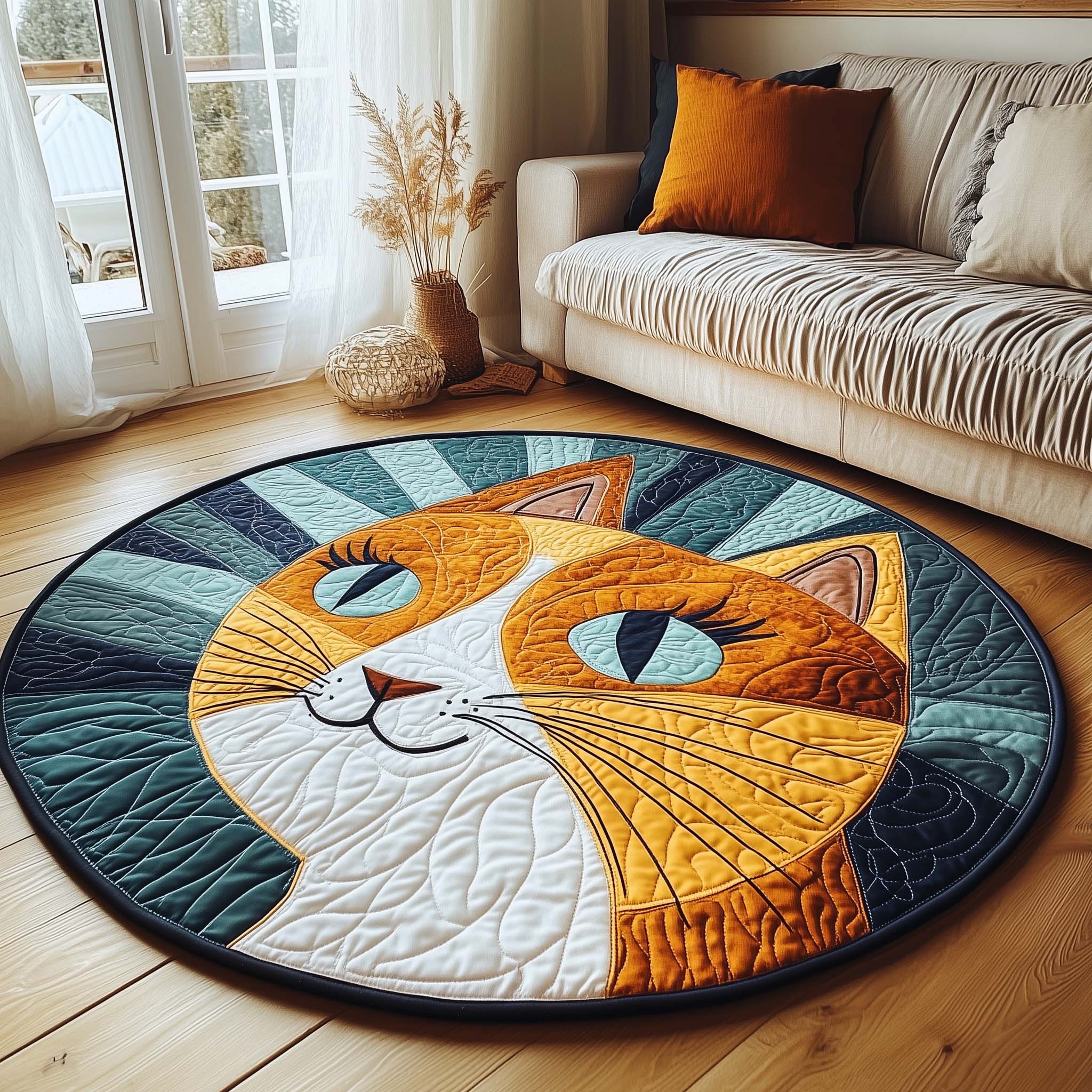 Boho Sun Cat Quilted Round Mat Cozy Quilted Round Mat for Warm Ambiance