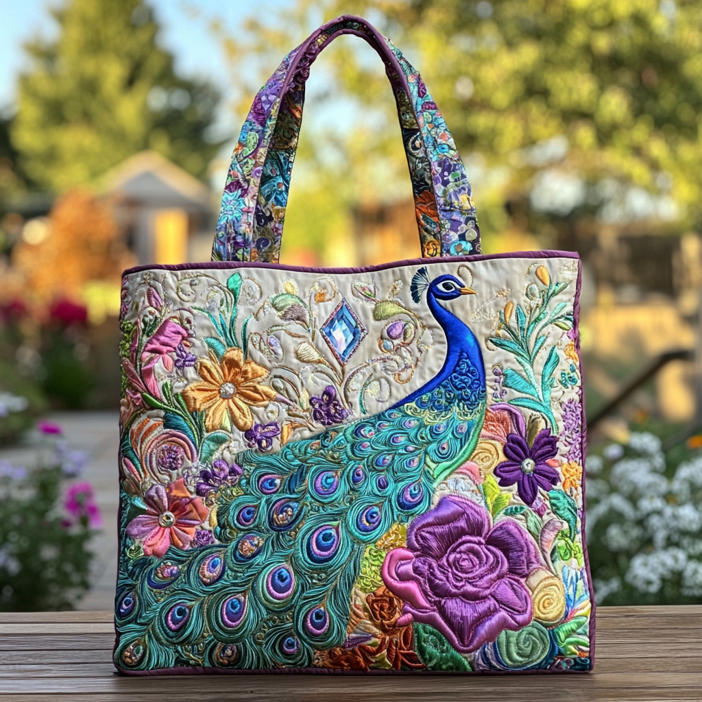 Bold Peacock Quilted Tote Bag The Best Tote Peacock Merchandise Gifts