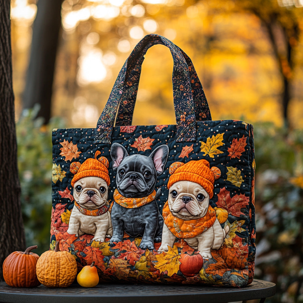 Bonjour Autumn Quilted Tote Bag Best Handbag For Everyday Use Unique French Bulldog Gifts