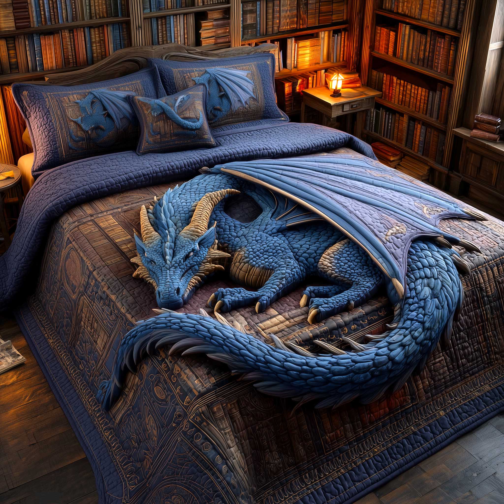 Bookbound Dragon Quilted Bedding Set Bed Decor Ideas Best Gift For Dragon Lovers