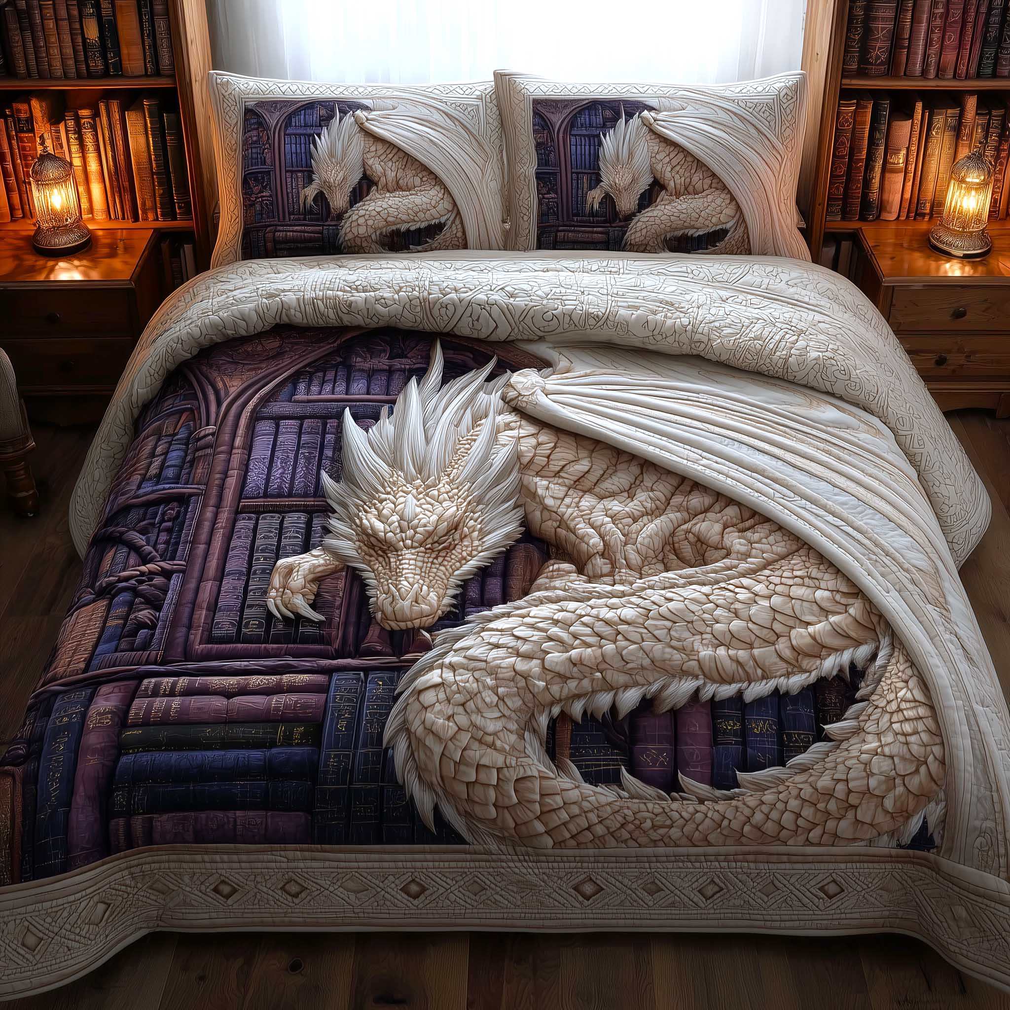 Bookbound Dragon Quilted Bedding Set Best King Bed Sheets Novelty Dragon Gifts