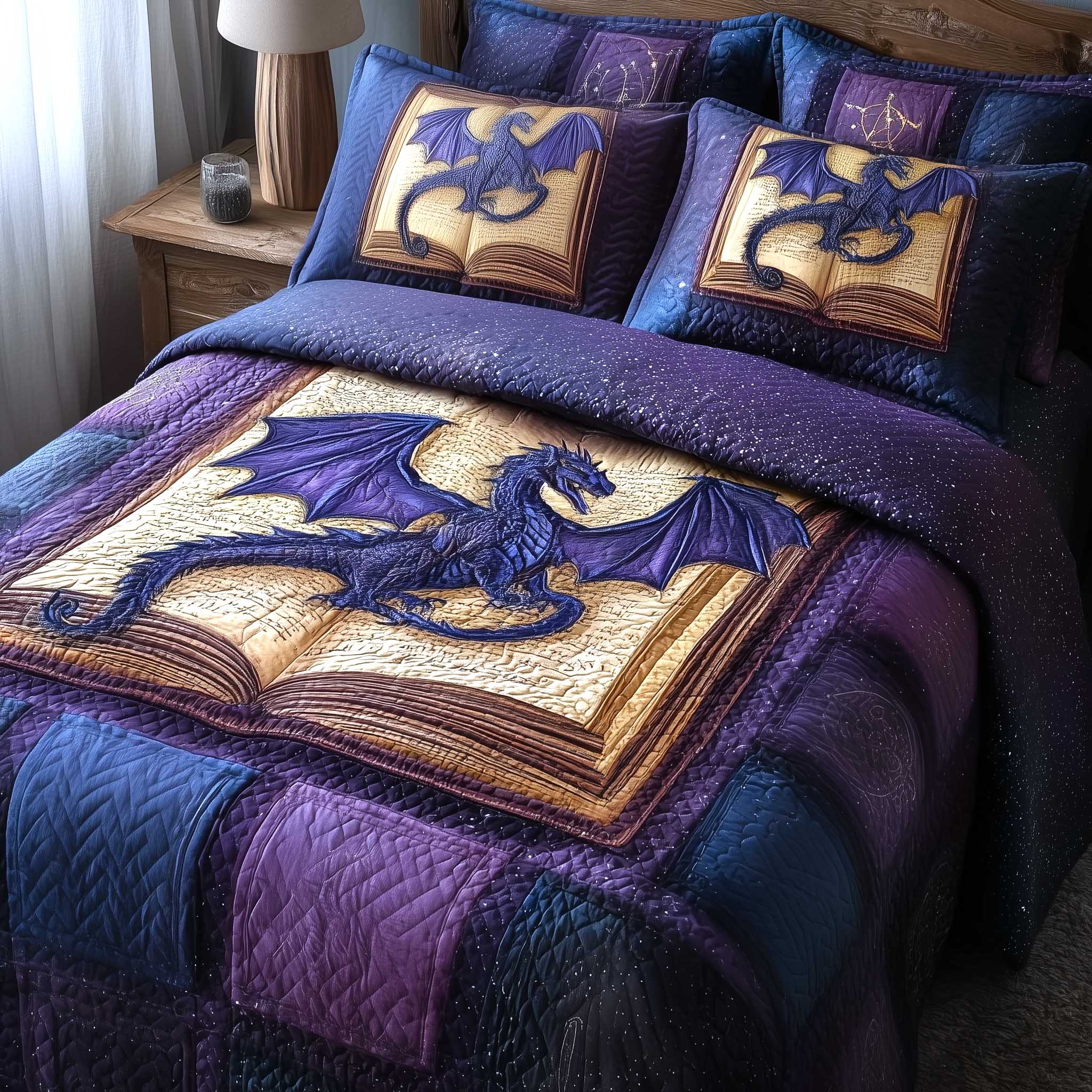 Bookbound Dragon Quilted Bedding Set Best King Sheets Great Dragon Lover Gifts